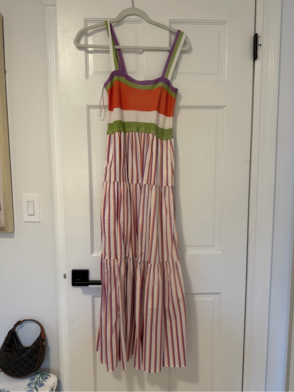 Colorblock Striped Maxi Dress in Orange, Green, Purple and Cream